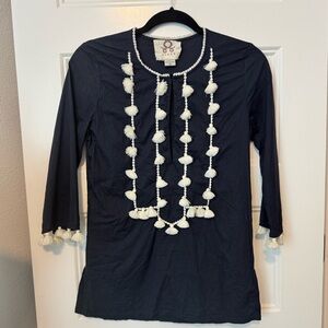 Figue Embroidered Tassel Tunic Top Size XS